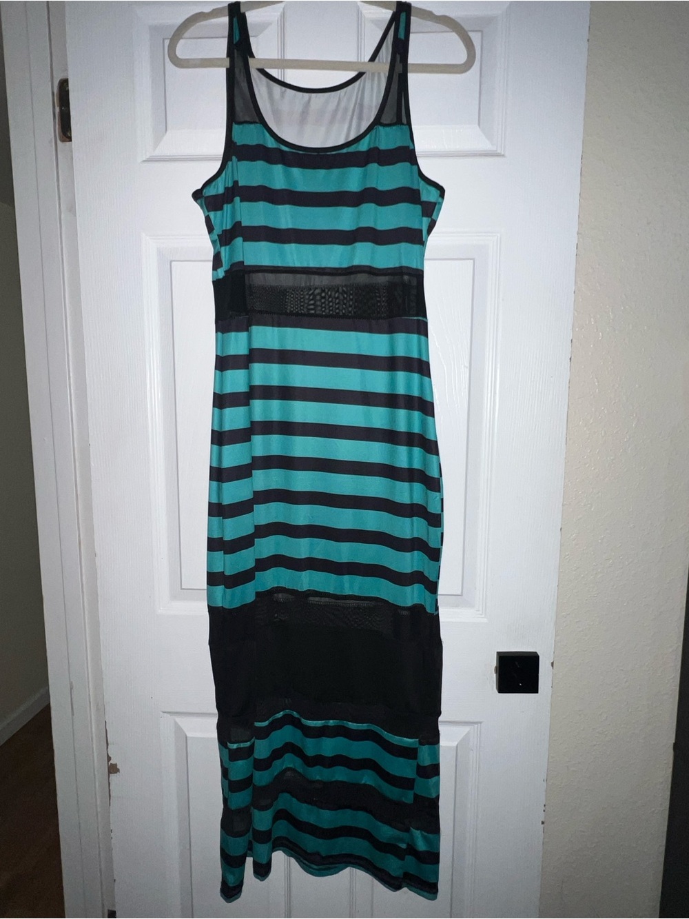 Sleeveless green and Black Striped Maxi Dress